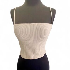 REFORMATION CREAM RIBBED KNIT SPAGHETTI STRAP CROPPED TANK TOP SIZE SMALL